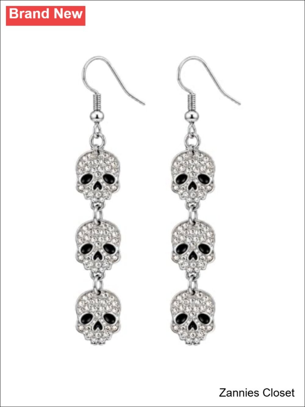 👻 Gothic Skull Dangle Earrings Rhinestone Halloween Costume Jewelry Women